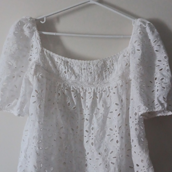 LA BOHEME WILFRED White Cotton Eyelet Puff Sleeve Square Neck Blouse S - Picture 2 of 5